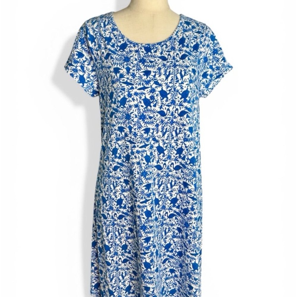 Vineyard Vines Women's Blue White Printed T-Shirt Dress Short Sleeve Casual M